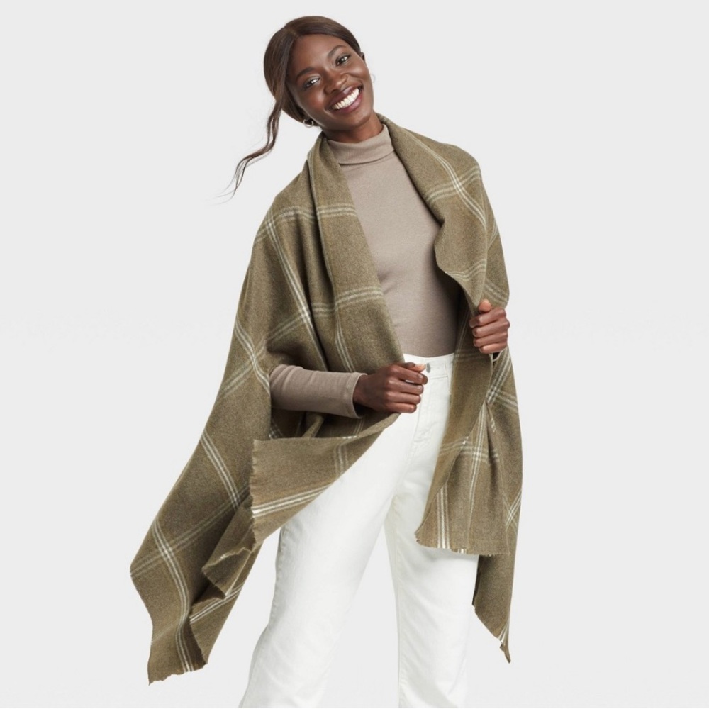 A New Day Plaid Shawl - Olive Green